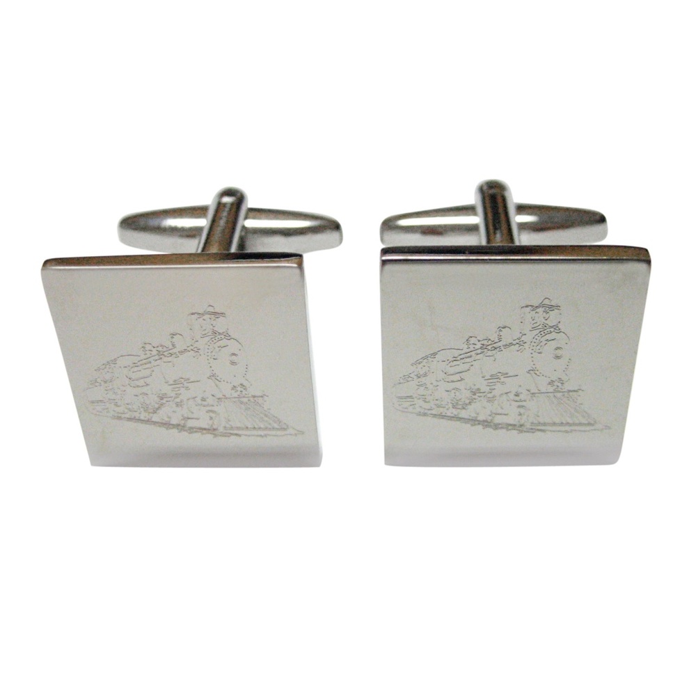 Silver Toned Etched Locomotive Train Cufflinks